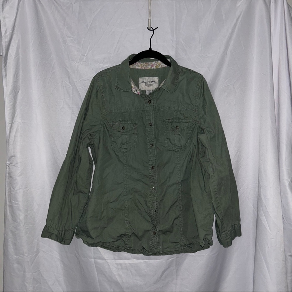 American Rag Jacket Button Up Long Sleeve Olive Army Green Utility Jacket 0X